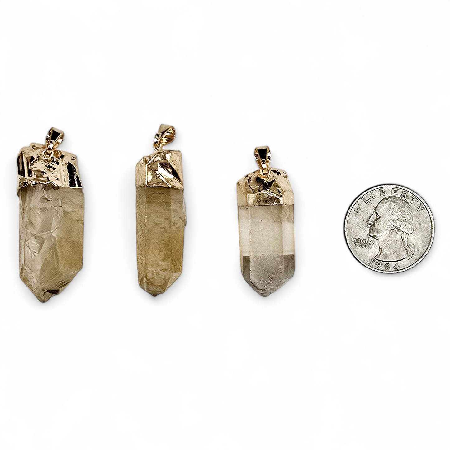 Smokey Citrine Natural Rough Crystal Point Pendant with 24k Gold Electroplated Cap and Bail