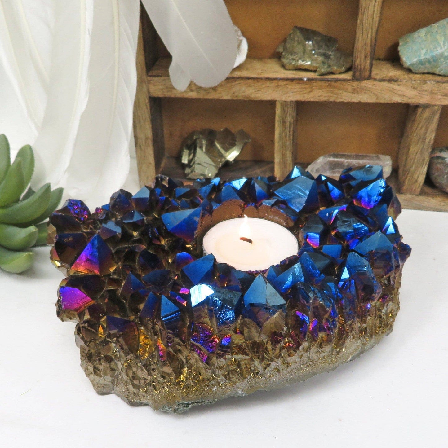 Crystal Titanium Amethyst Candle Holder Home Decor