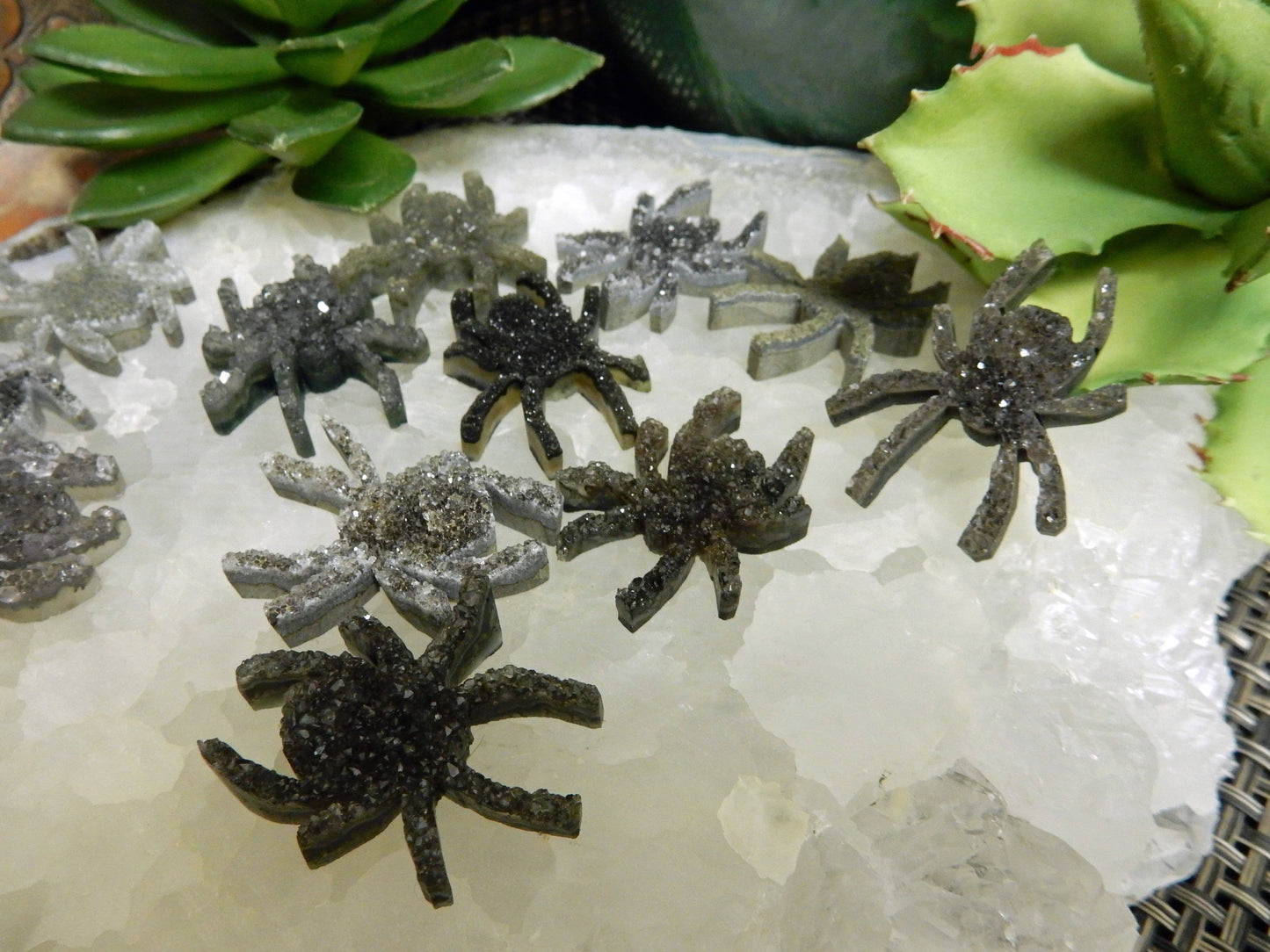 Black Druzy Spider Crystal Cabochon Halloween Decor