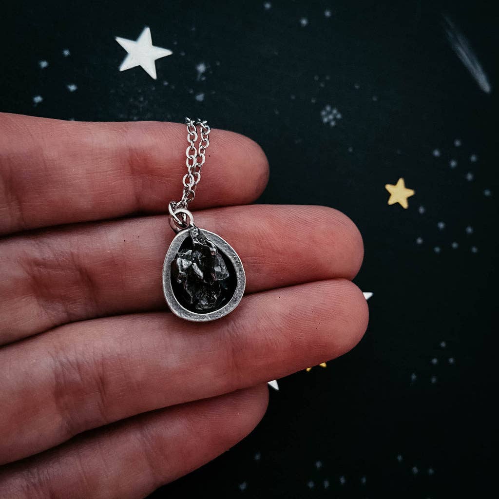 Small Chunky Teardrop Necklace with Authentic Meteorite