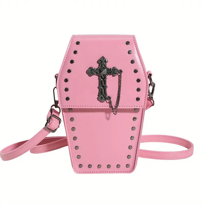 Pink Coffin Crossbody Bag with Cross Applique (AS IS)