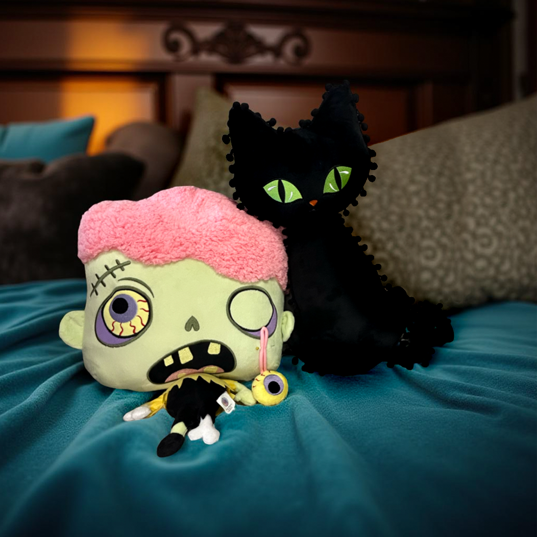 18" Halloween Decor, Plush Pillow - Black Cat