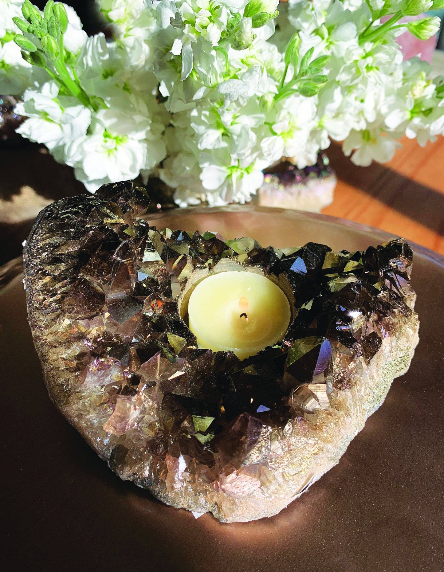 Crystal Titanium Amethyst Candle Holder Home Decor