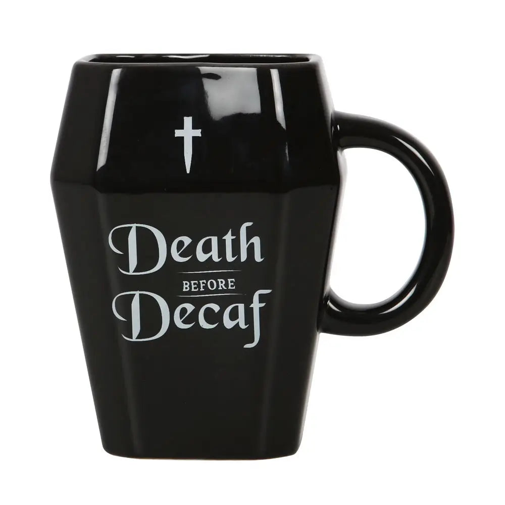 Gothic Halloween Death Before Decaf Coffin Mug image 1