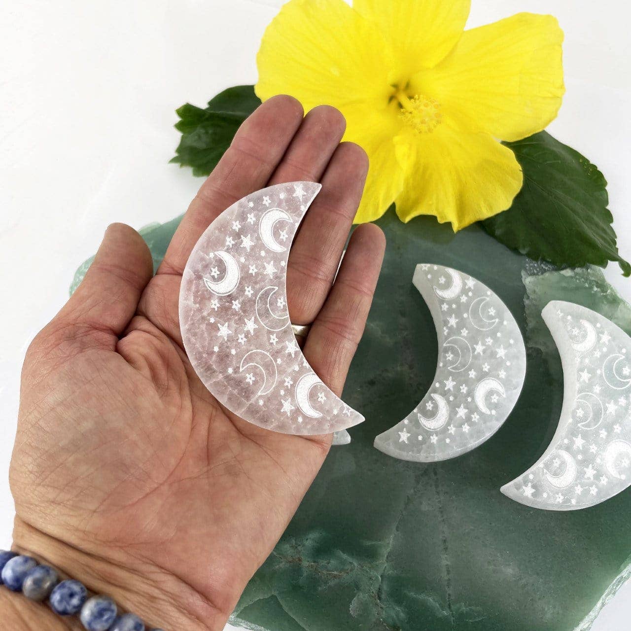 Selenite Crystal Crescent Moon Charging Plate Gypsum