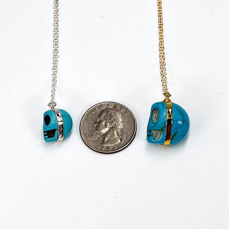 Crystal Turquoise Howlite Skull Pendant Electroplated