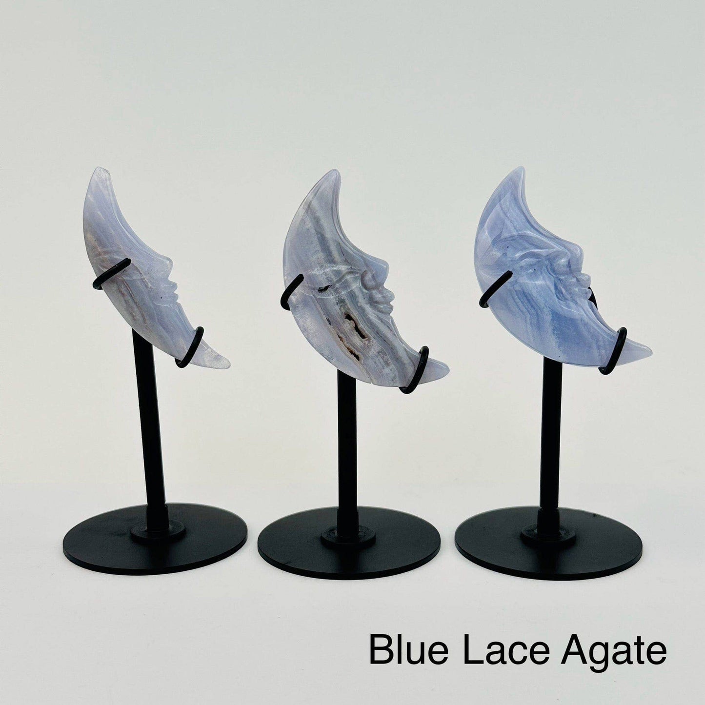 Crystal Moon Crescent on Stand - Quartz or Blue Lace Agate