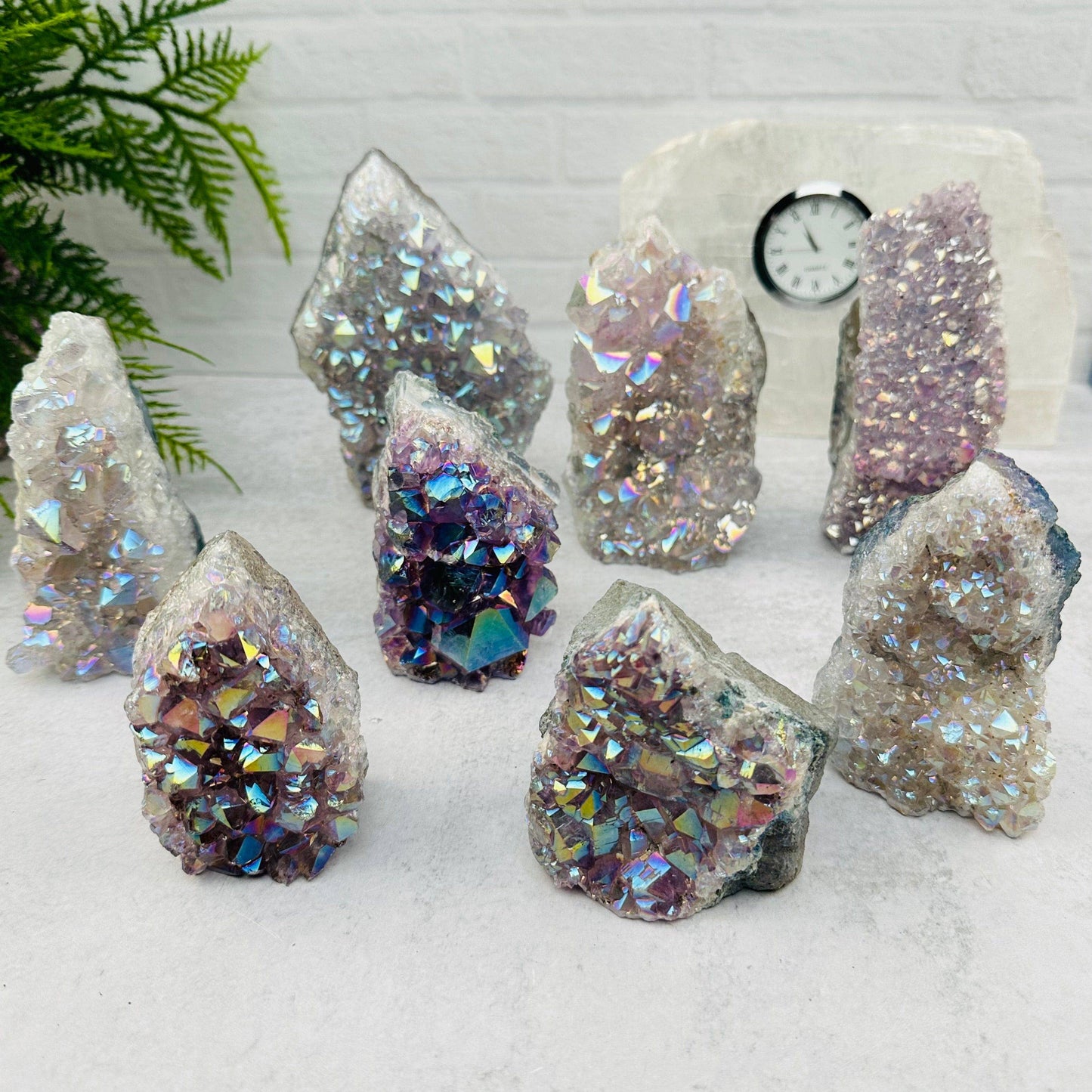 Amethyst Druzy Crystal Cut Base with Angel Aura Pearly Finish