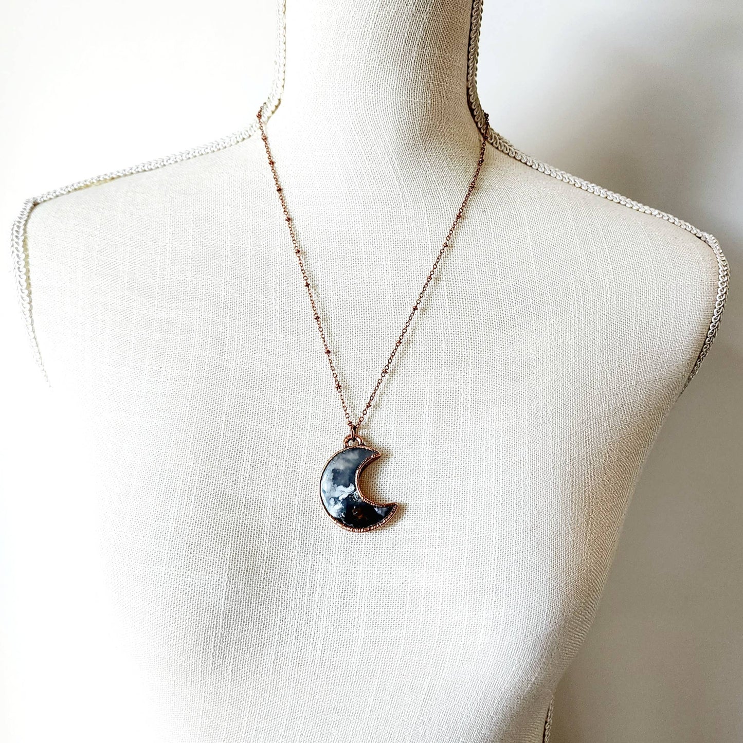 Dark Grey Sky Moon Necklace // Soldered Copper Chain