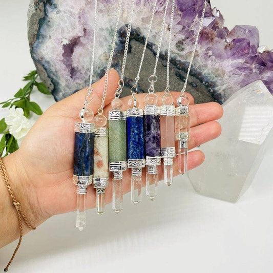Crystal Quartz Point Pendulum with Silver toned Chain