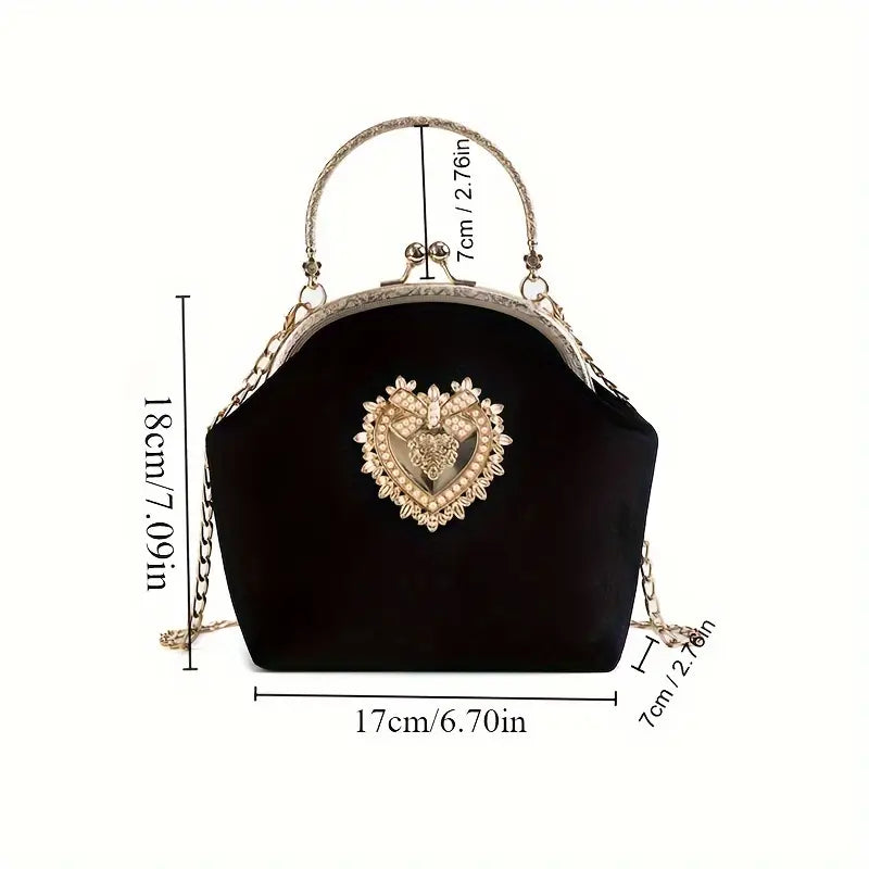 Gold Sacred Heart Velvet Handbag