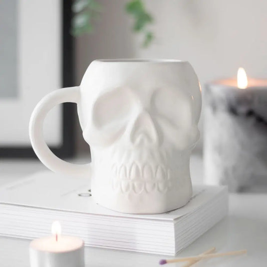 Matte White Gothic Halloween Skull Mug image 0