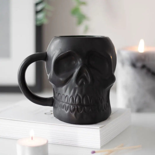 Matte Black Gothic Halloween Skull Mug image 0