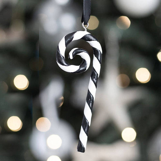 Black and White Candy Cane Gothic Christmas Ornament