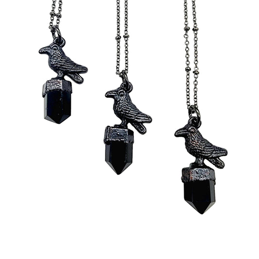 Crystal Crow Necklace - Obsidian