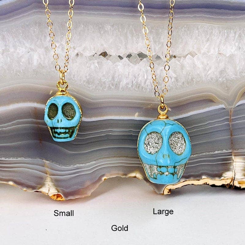 Crystal Turquoise Howlite Skull Pendant Electroplated