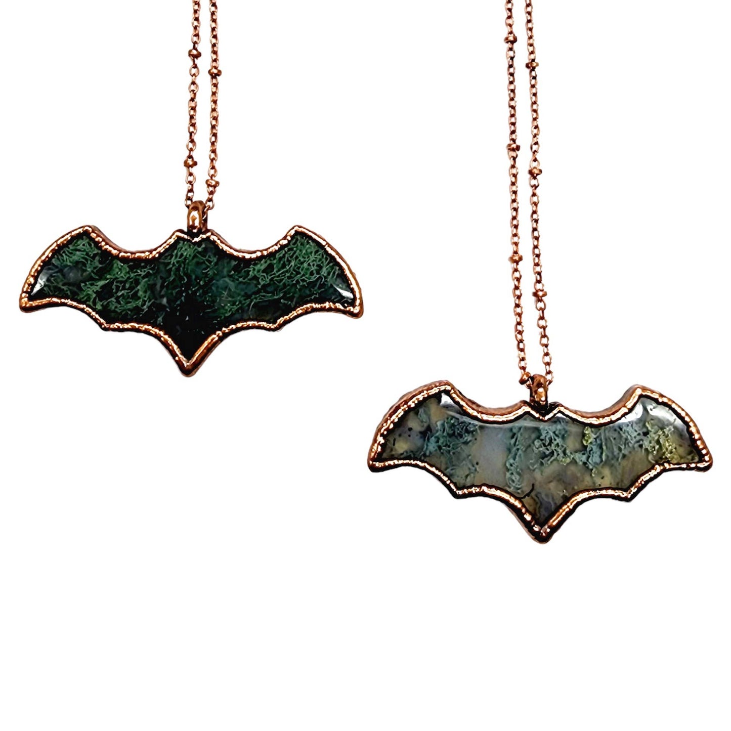 Moss Agate Bat Necklace