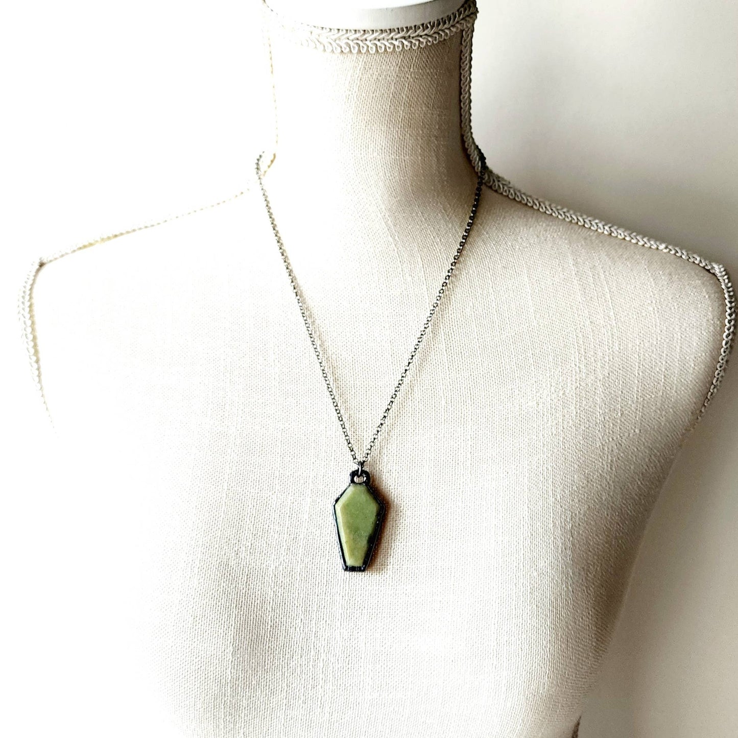 Apple Green Chrysoprase Coffin Necklace