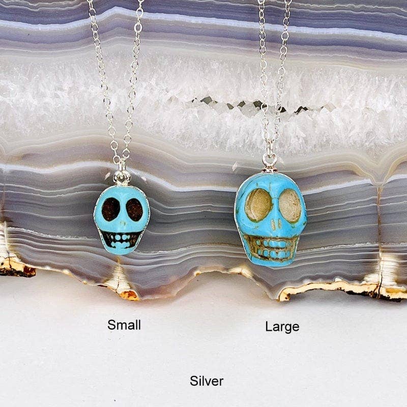 Crystal Turquoise Howlite Skull Pendant Electroplated