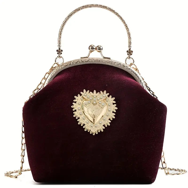 Gold Sacred Heart Velvet Handbag