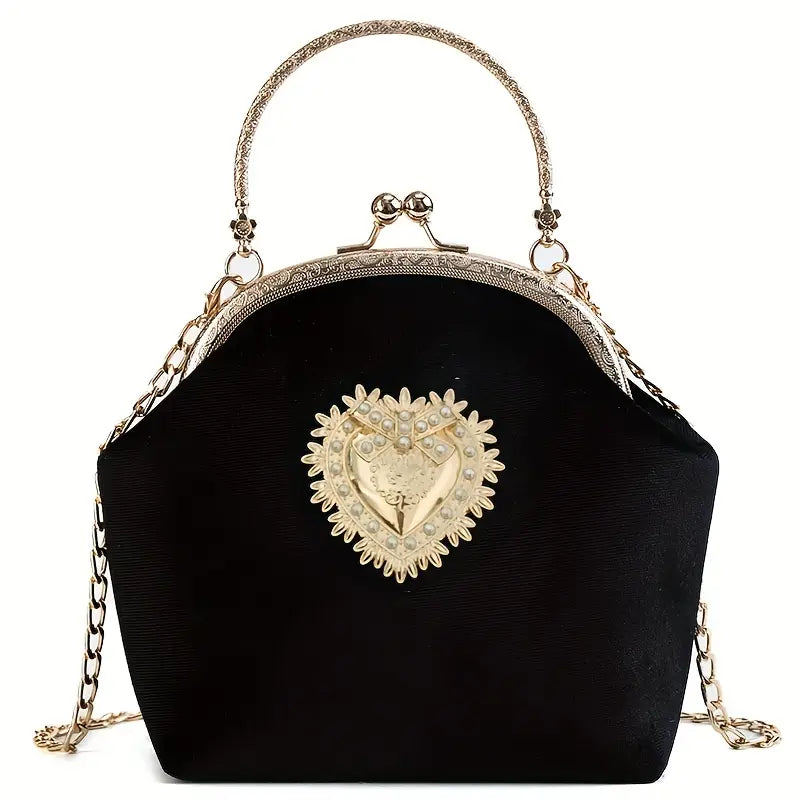 Gold Sacred Heart Velvet Handbag