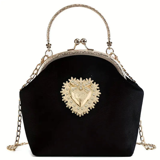 Gold Sacred Heart Velvet Handbag