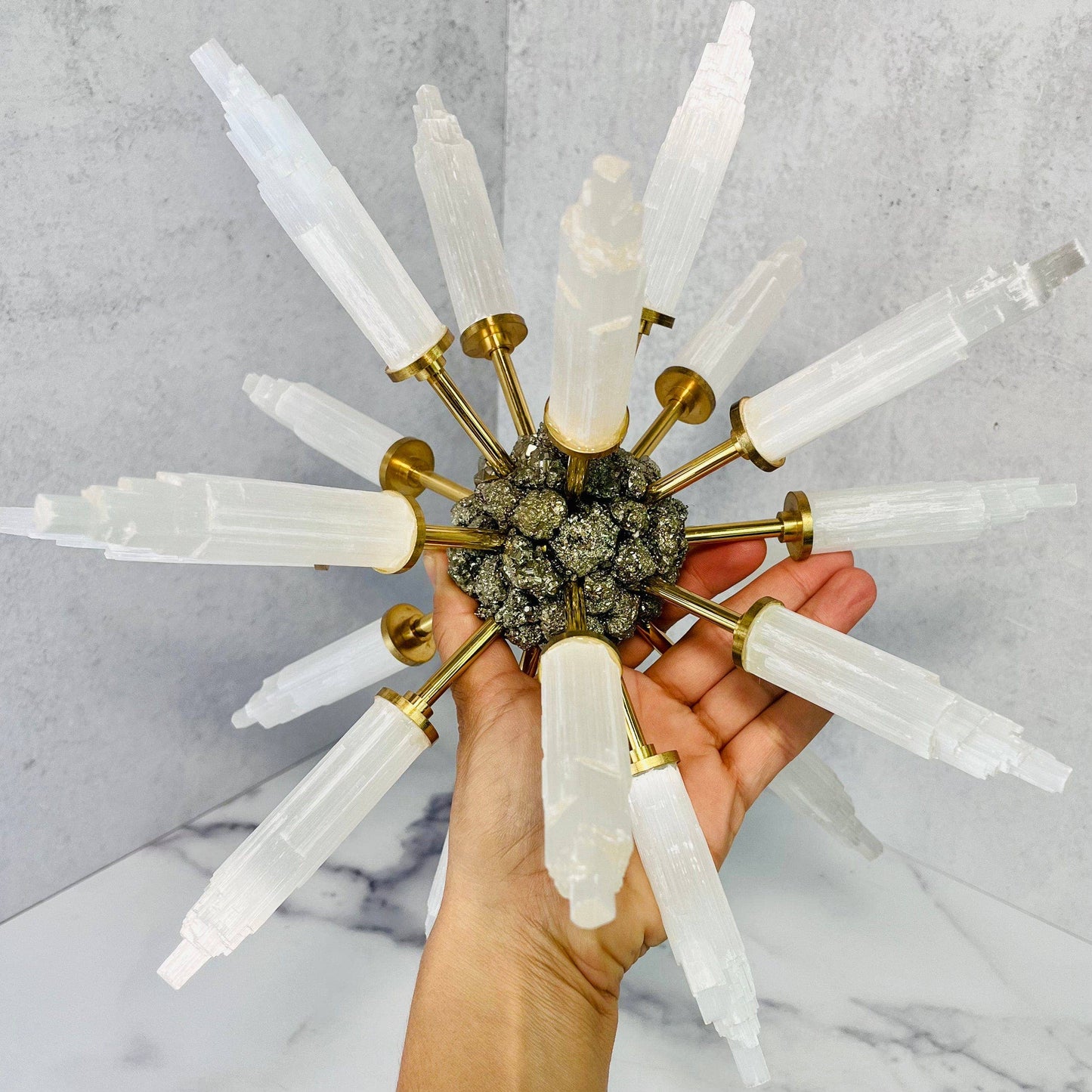 Crystal Selenite and Pyrite Spike Globe