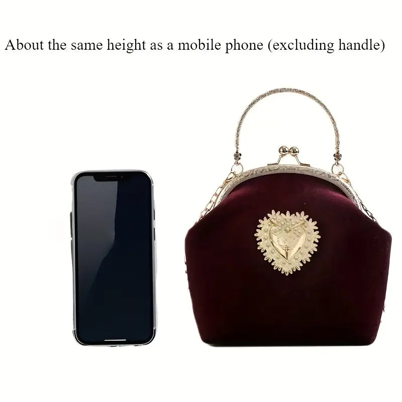 Gold Sacred Heart Velvet Handbag
