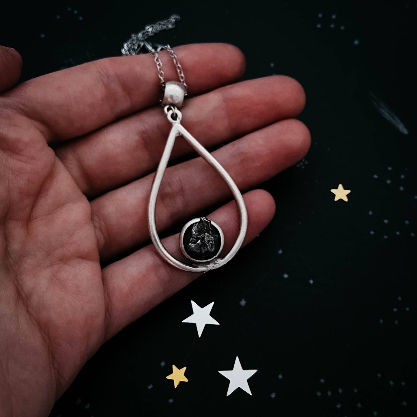 Teardrop Authentic Meteorite Necklace in Silver