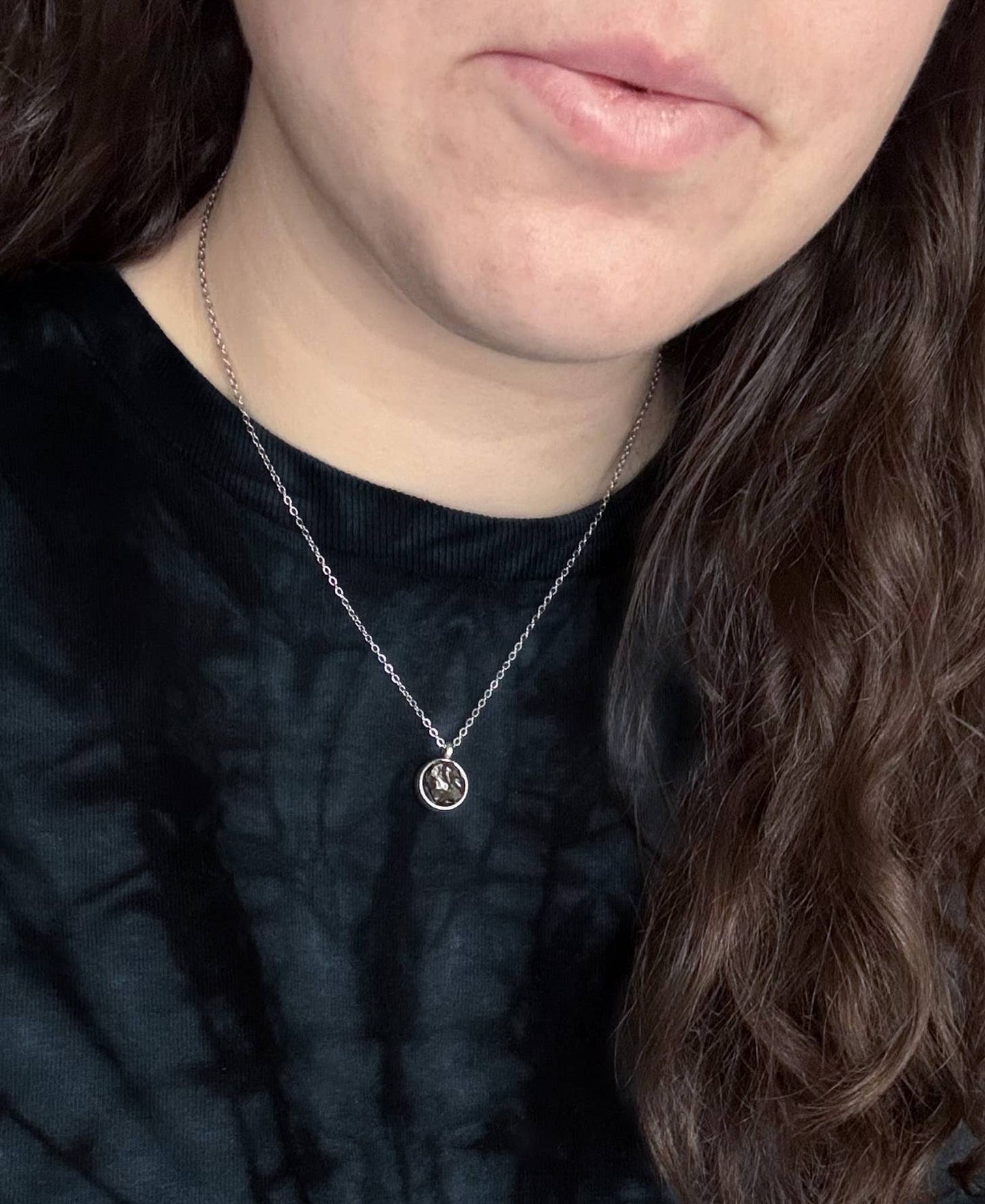 Small Round Authentic Meteorite Pendant Necklace