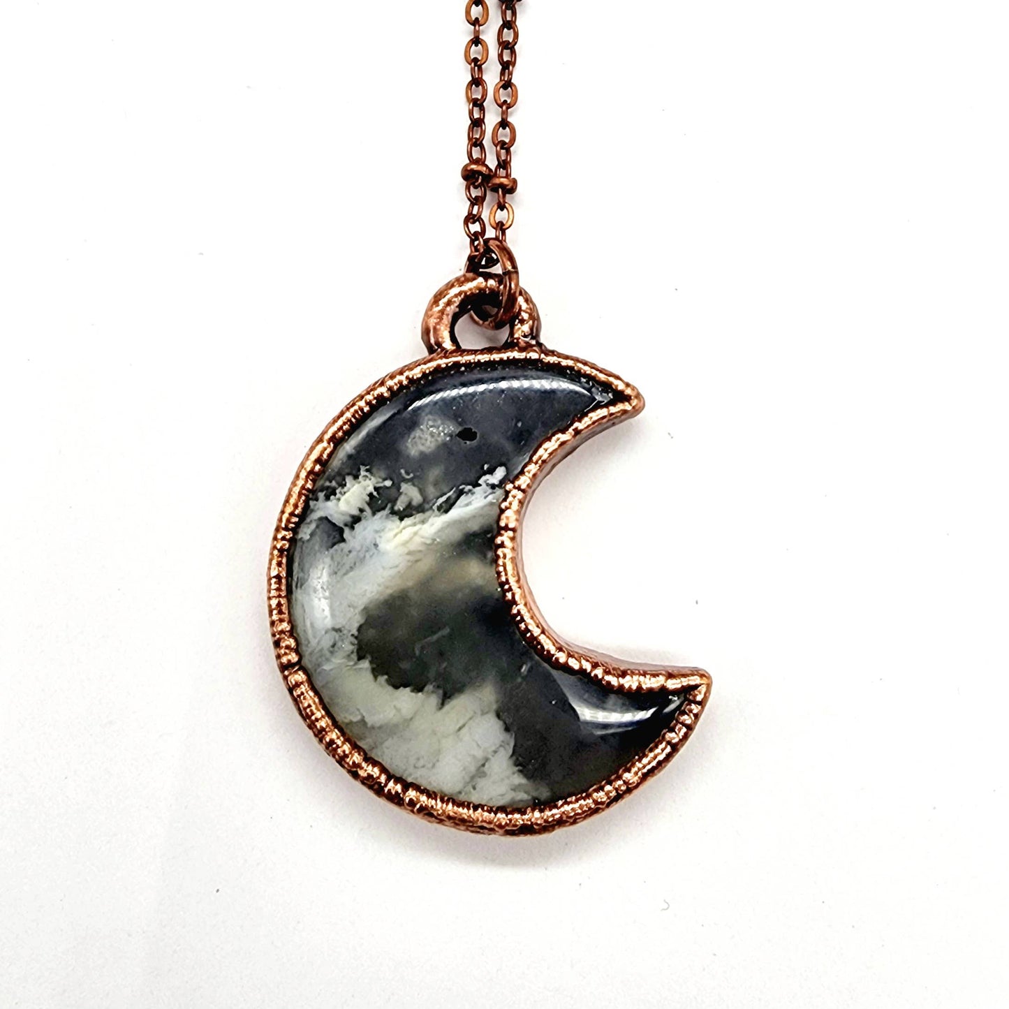 Dark Grey Sky Moon Necklace // Soldered Copper Chain