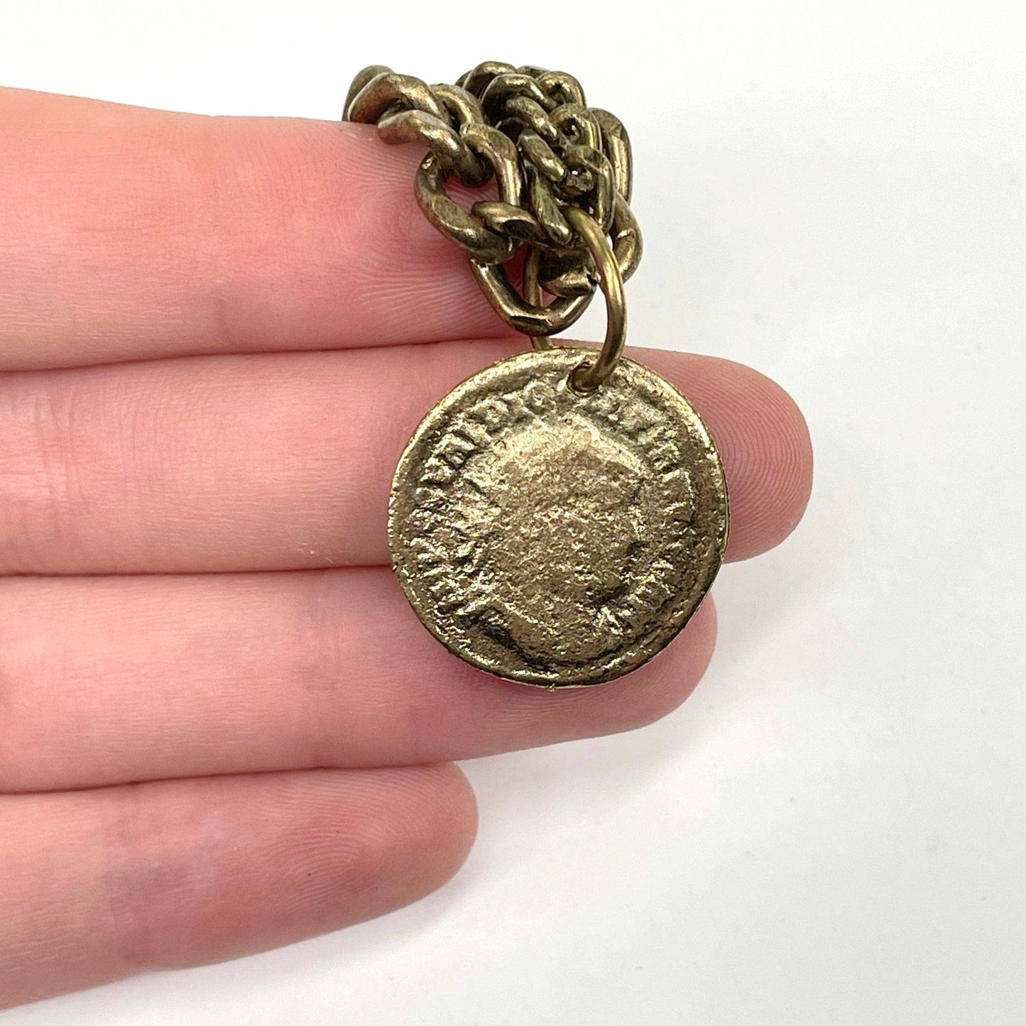 Gold Plated Chain Crystal Quartz and Coin Pendant Necklace
