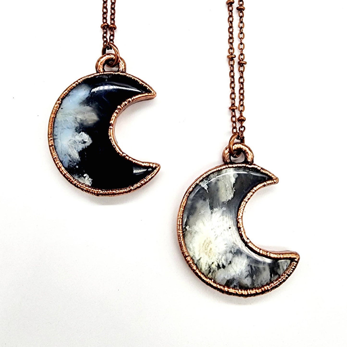 Dark Grey Sky Moon Necklace // Soldered Copper Chain