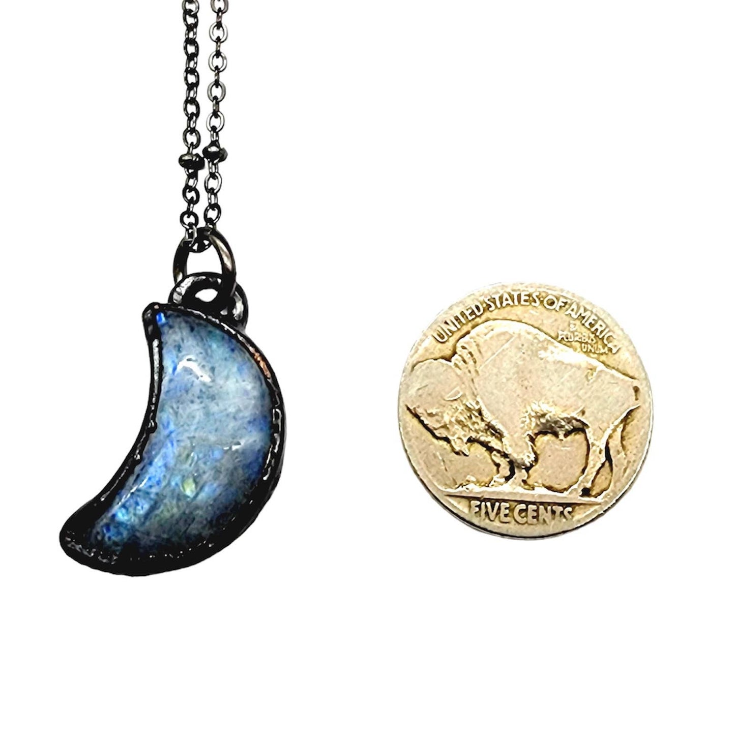 Petite Rainbow Moonstone Crescent Moon Necklace
