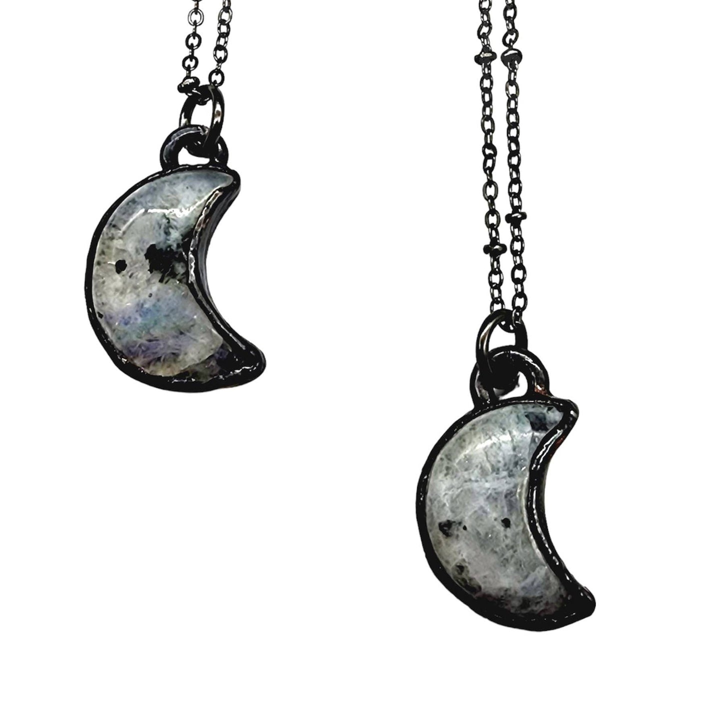 Petite Rainbow Moonstone Crescent Moon Necklace