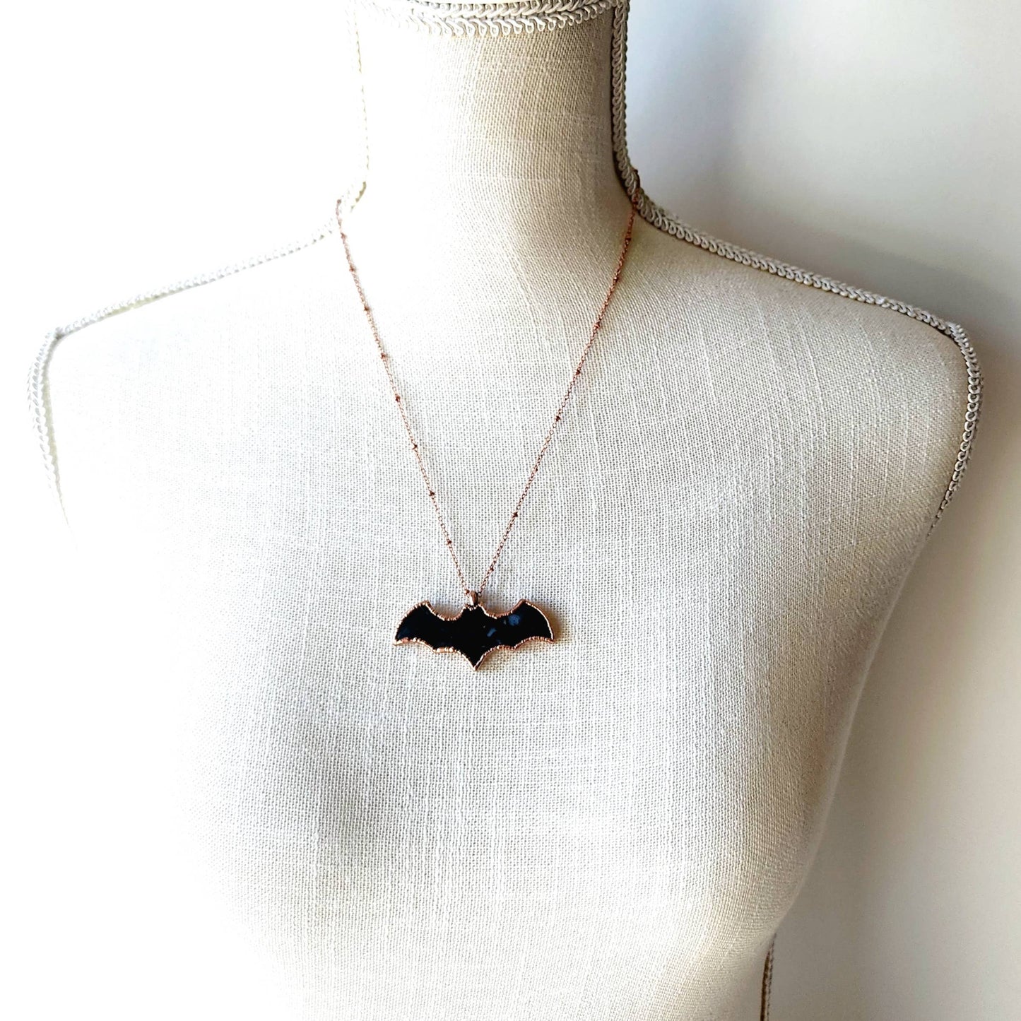 Moss Agate Bat Necklace