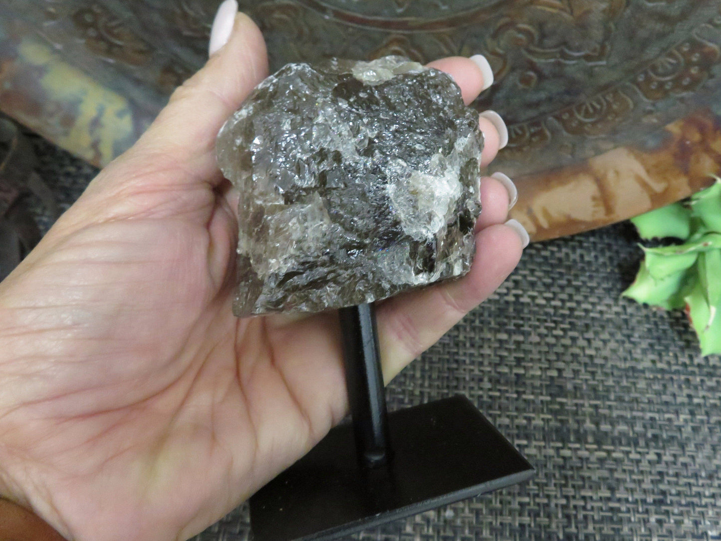Smokey Quartz Crystal on Metal Stand