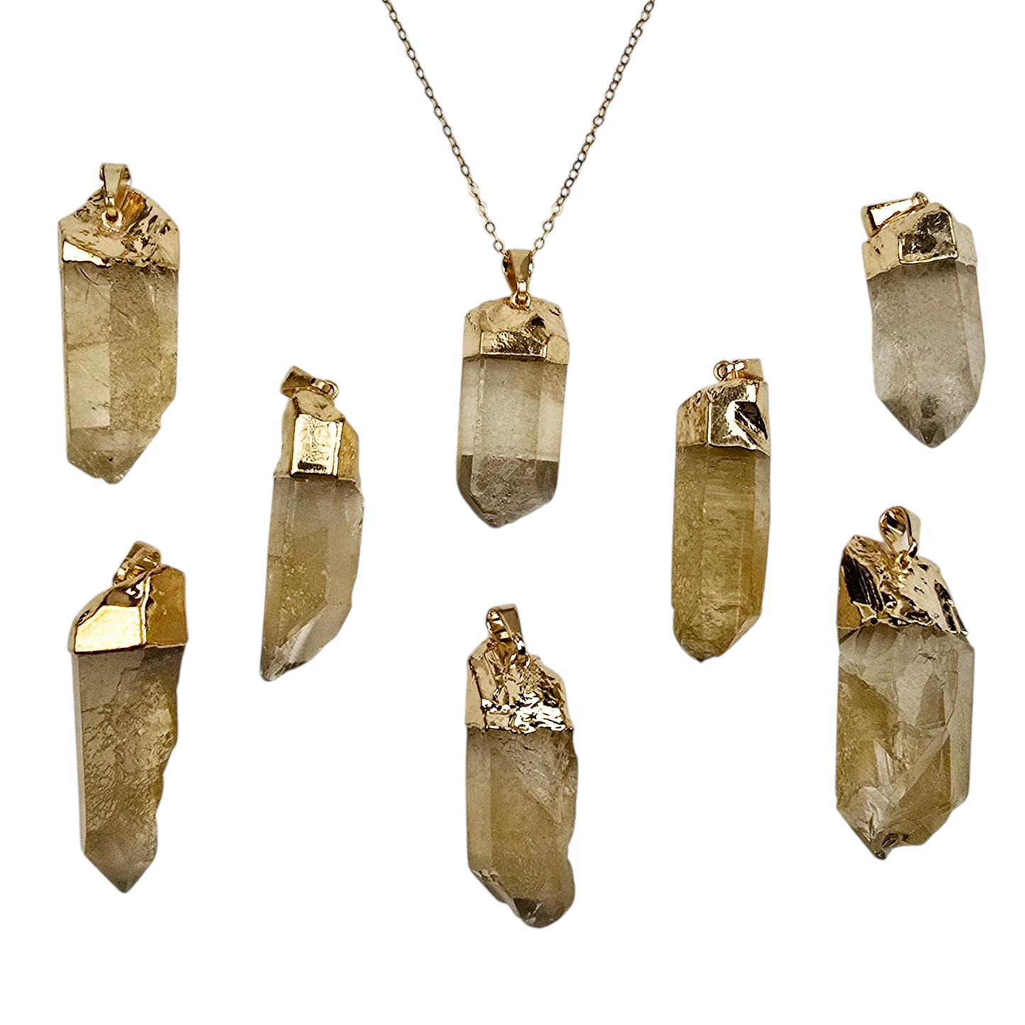Smokey Citrine Natural Rough Crystal Point Pendant with 24k Gold Electroplated Cap and Bail