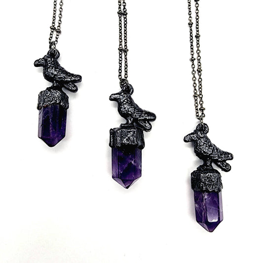Crystal Crow Necklace - Amethyst
