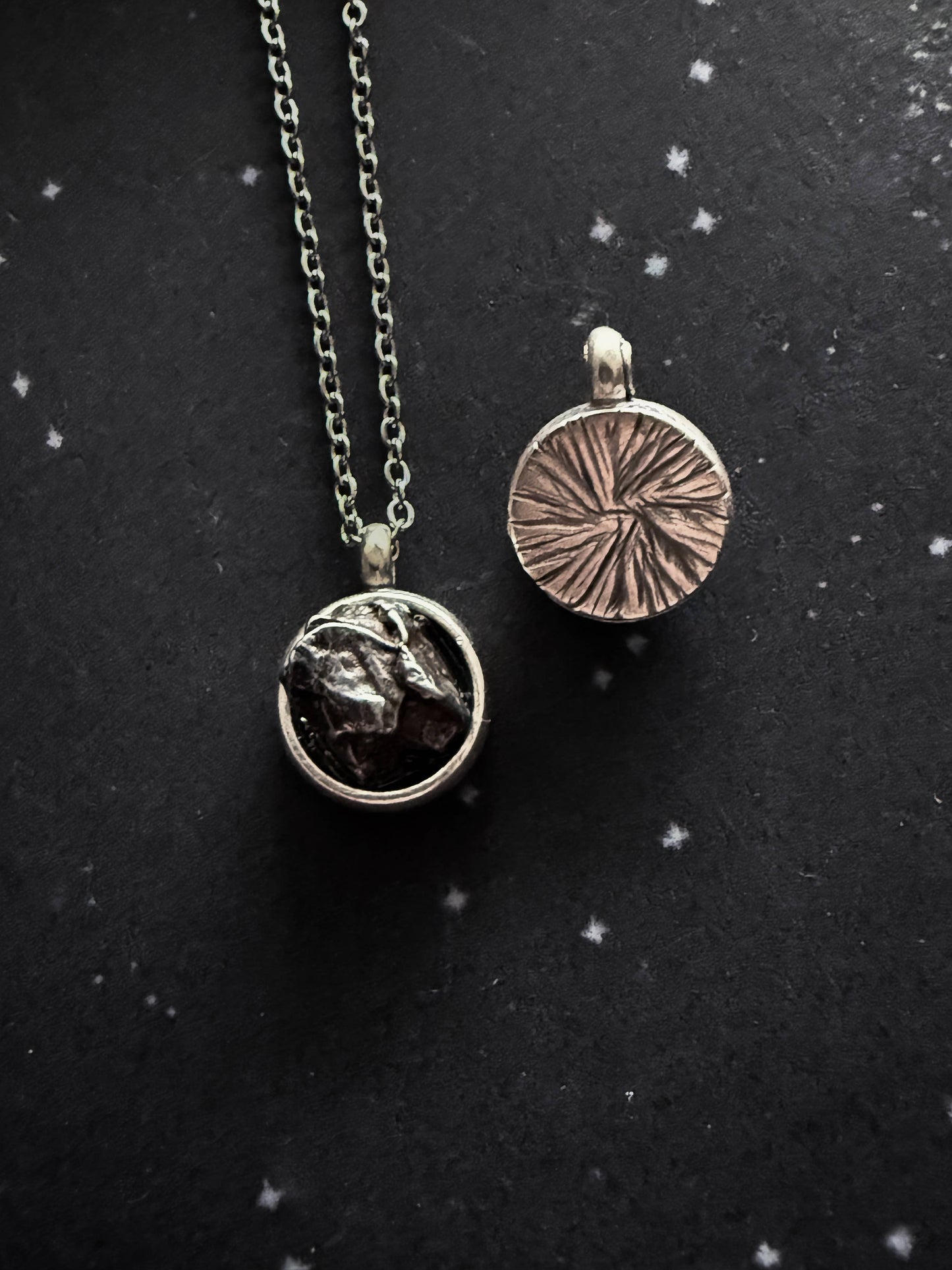 Small Round Authentic Meteorite Pendant Necklace