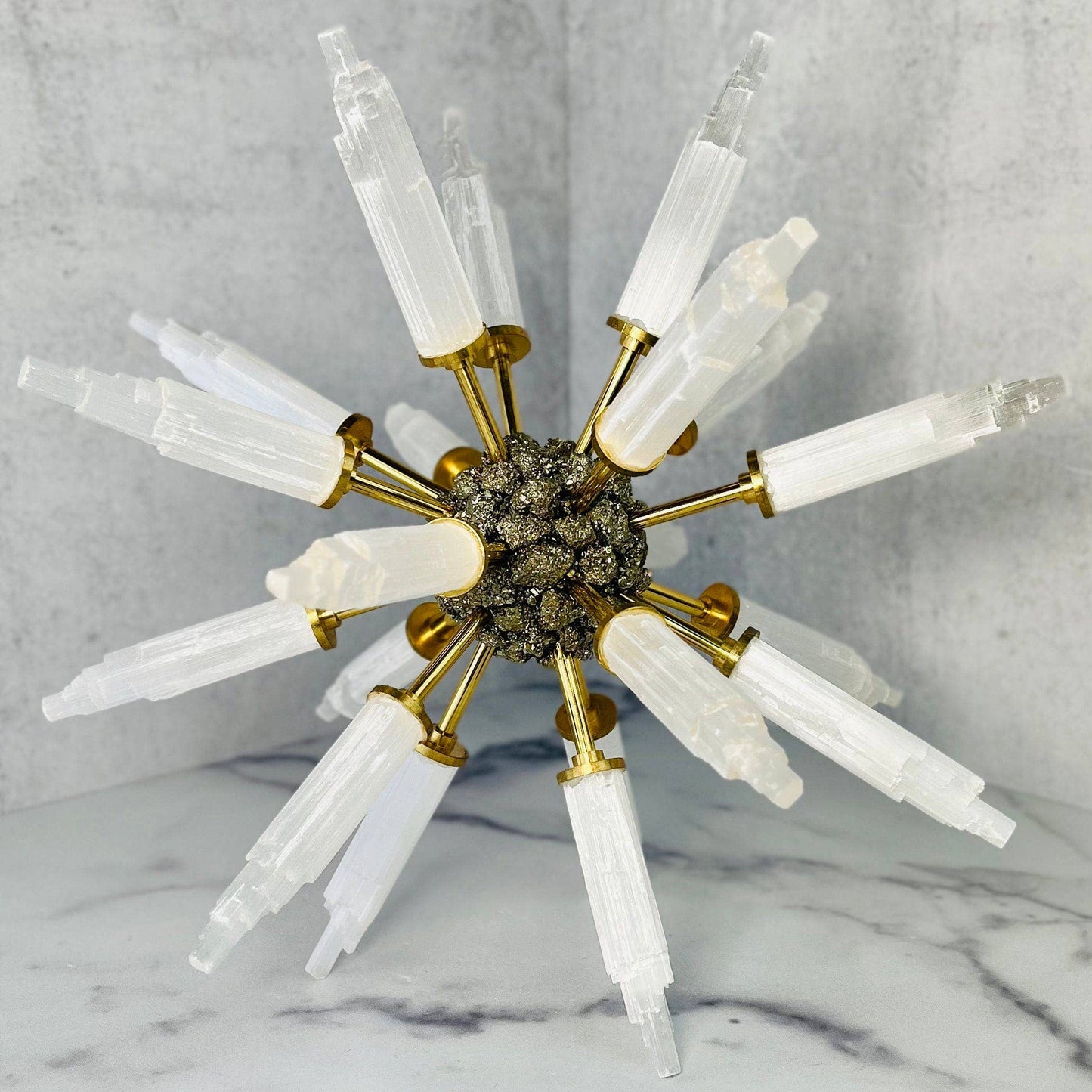 Crystal Selenite and Pyrite Spike Globe
