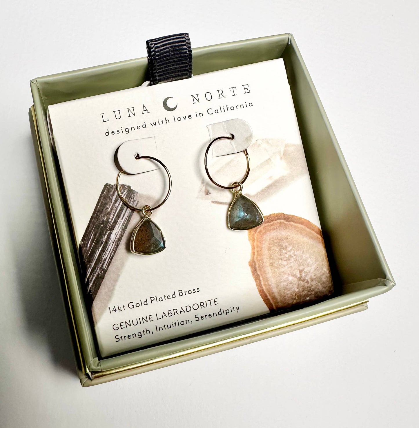 Bermuda Triangle Mini Hoop Earrings- Labradorite