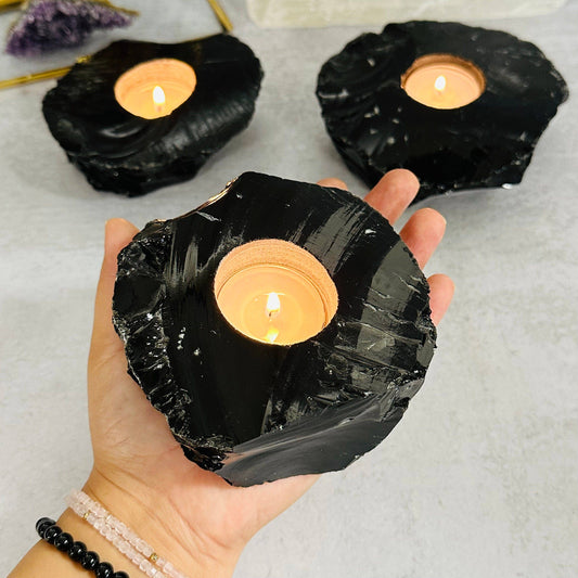 Crystal Obsidian Votive Tea Light Candle Holder