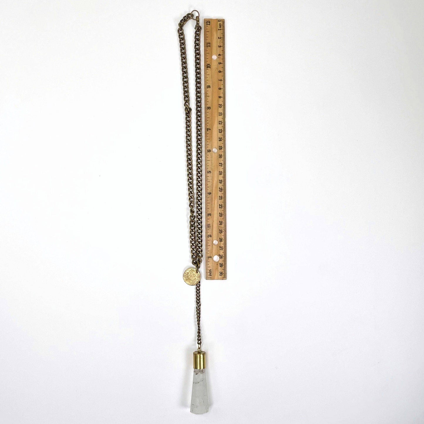 Gold Plated Chain Crystal Quartz and Coin Pendant Necklace