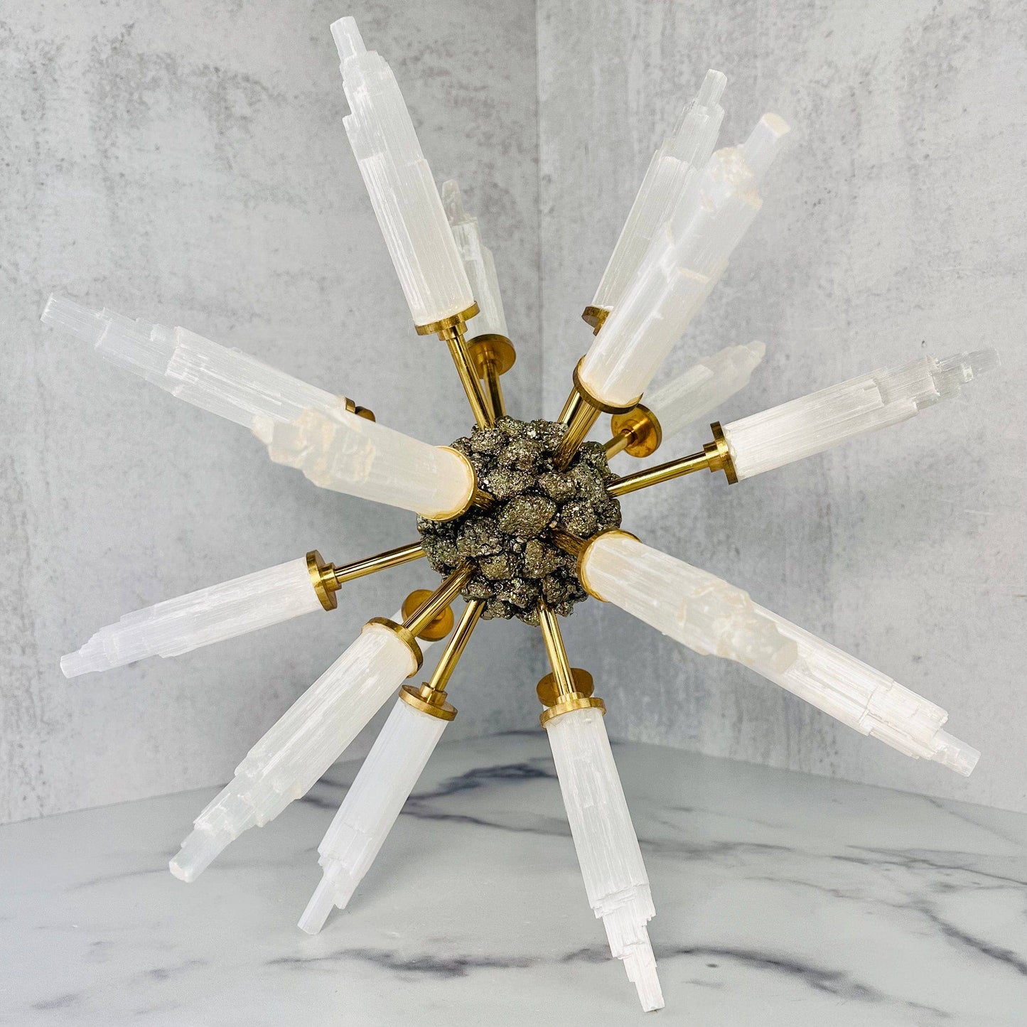 Crystal Selenite and Pyrite Spike Globe