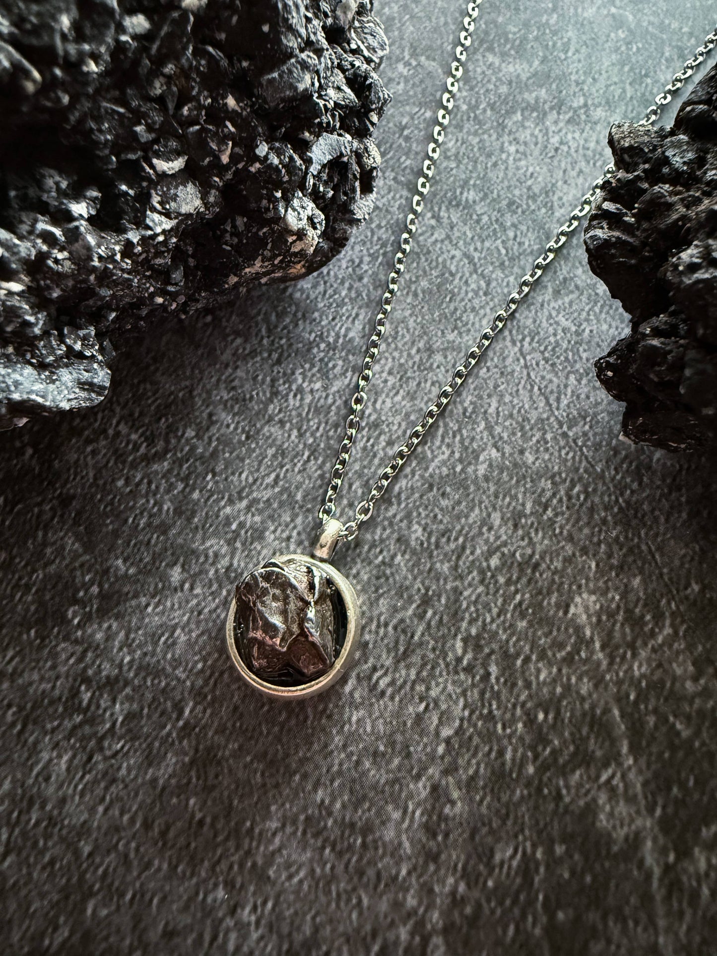 Small Round Authentic Meteorite Pendant Necklace