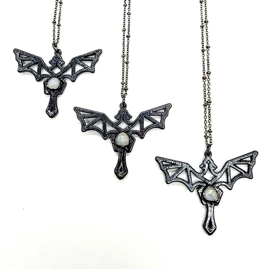 Faceted Rainbow Moonstone Dragon Pendant Necklace