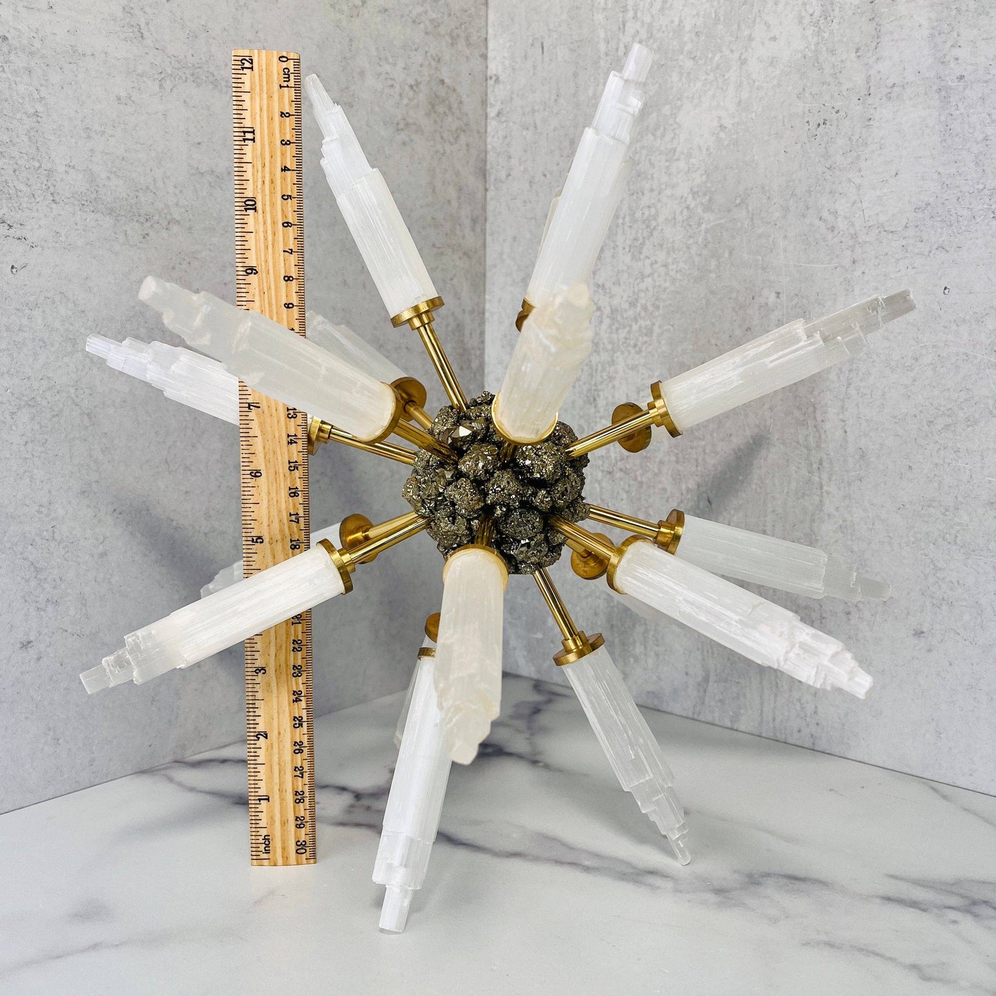 Crystal Selenite and Pyrite Spike Globe