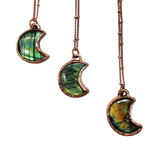 Mini Labradorite Crescent Moon Necklace