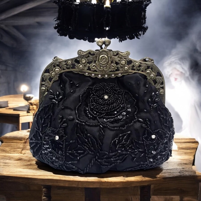 Flower Embossed Beaded Handbag